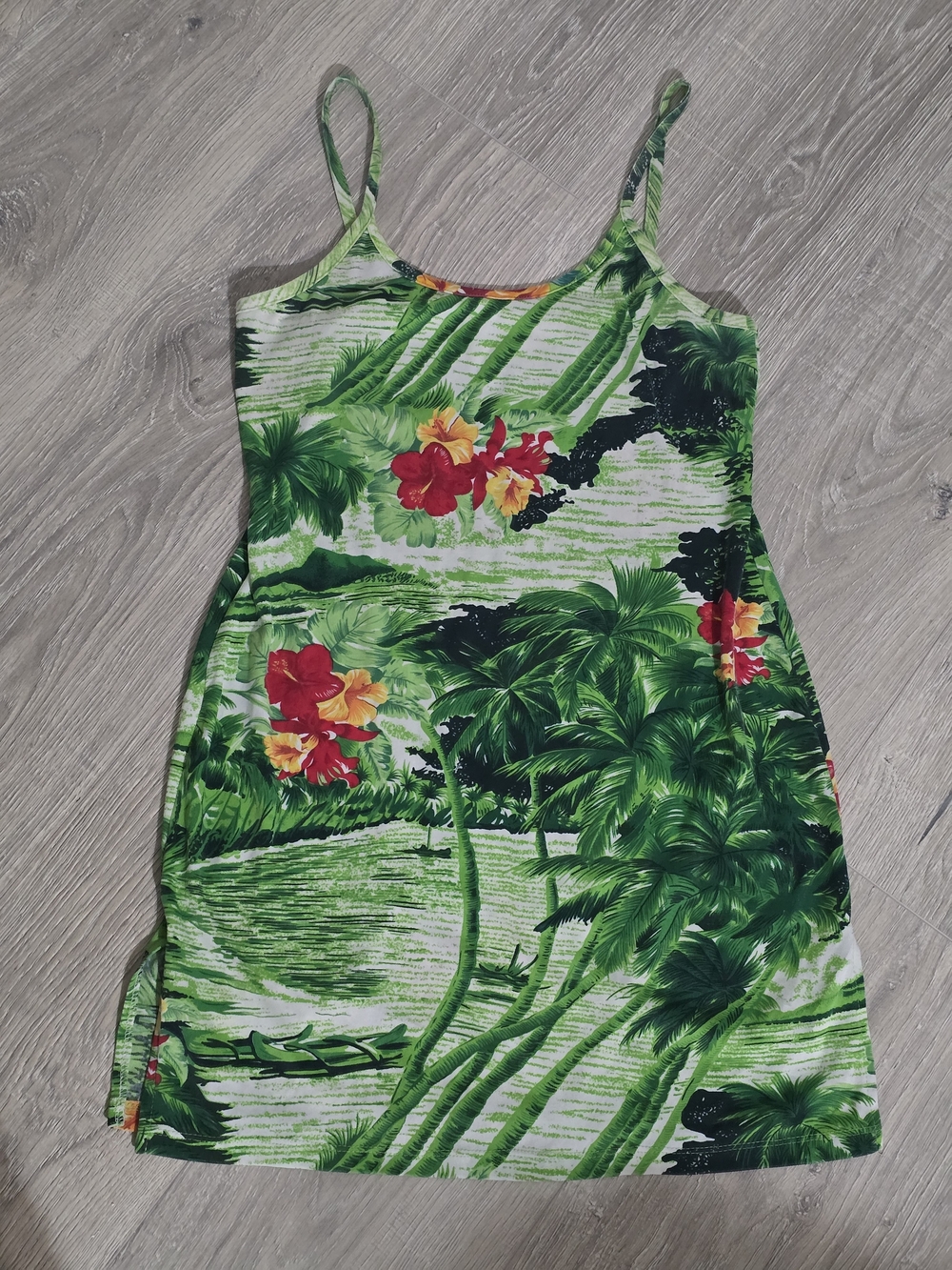 Tropical Green Floral Spaghetti-Strap Mini Dress